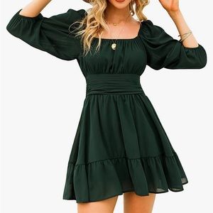 Dark green lantern sleeve tie back dress